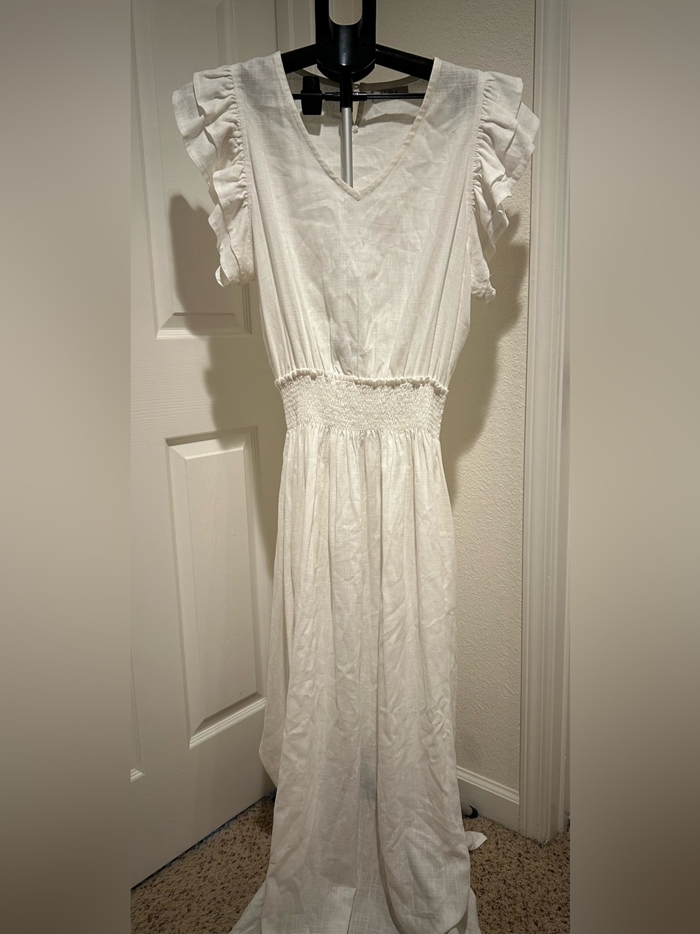 Aura White Maxi Dress with Ruffle Sleeves